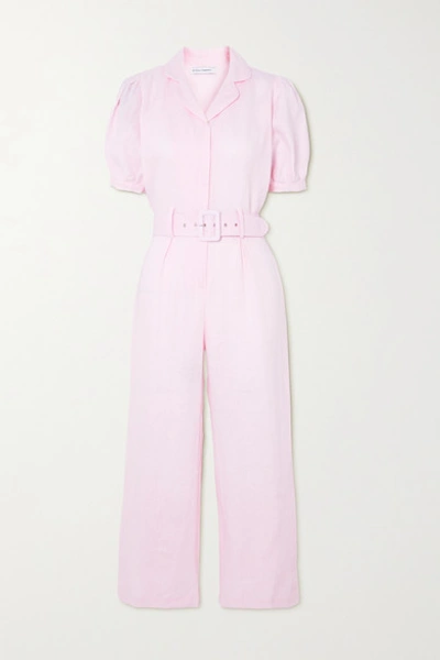 Shop Faithfull The Brand + Net Sustain Frederikke Belted Linen Jumpsuit In Pastel Pink