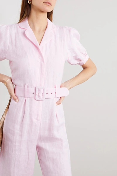 Shop Faithfull The Brand + Net Sustain Frederikke Belted Linen Jumpsuit In Pastel Pink