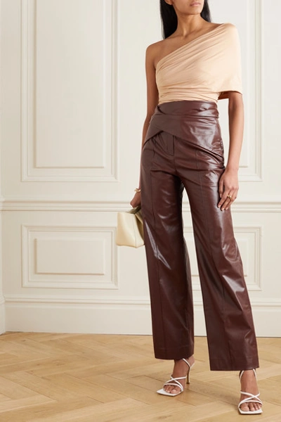 Shop Aleksandre Akhalkatsishvili Belted Faux Leather Straight-leg Pants In Brown