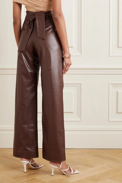 Shop Aleksandre Akhalkatsishvili Belted Faux Leather Straight-leg Pants In Brown