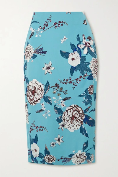 Shop Diane Von Furstenberg Kara Floral-print Stretch-cady Midi Skirt In Blue