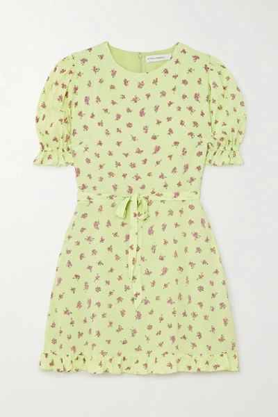 Shop Faithfull The Brand + Net Sustain Florence Ruffled Floral-print Crepe Mini Dress In Lime Green