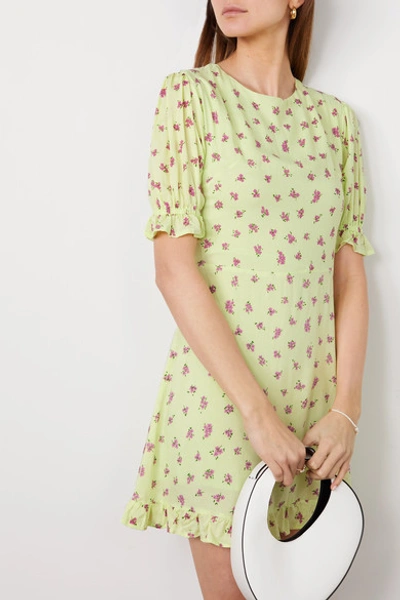 Shop Faithfull The Brand + Net Sustain Florence Ruffled Floral-print Crepe Mini Dress In Lime Green