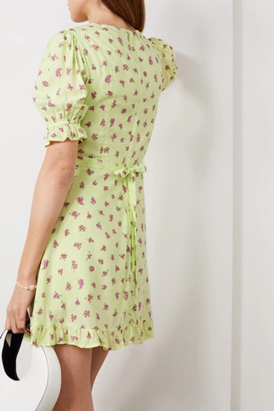 Shop Faithfull The Brand + Net Sustain Florence Ruffled Floral-print Crepe Mini Dress In Lime Green