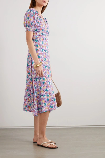 Shop Faithfull The Brand Net Sustain Marie-louise Floral-print Crepe Midi Dress In Lilac