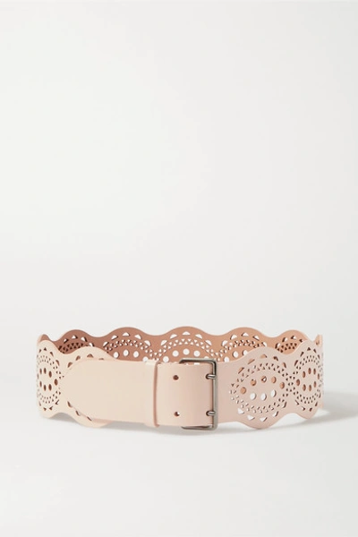 Shop Alaïa Laser-cut Leather Waist Belt In Pink