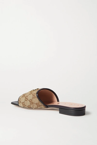 Shop Gucci Jolie Leather-trimmed Embellished Logo-detailed Canvas Slides In Beige