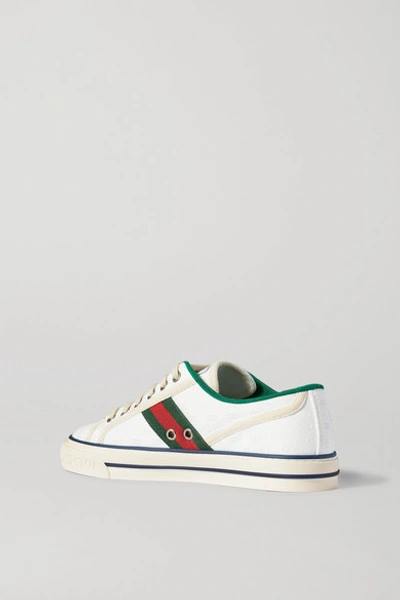 Shop Gucci Tennis 1997 Webbing-trimmed Logo-embroidered Canvas Sneakers In White