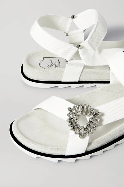 Shop Roger Vivier Trekky Viv Crystal-embellished Grosgrain And Suede Sandals In White