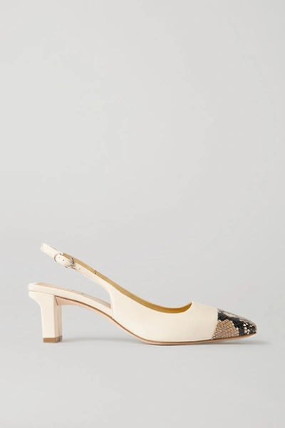 Shop Aeyde Drew Snake-effect And Smooth Leather Slingback Pumps In Beige