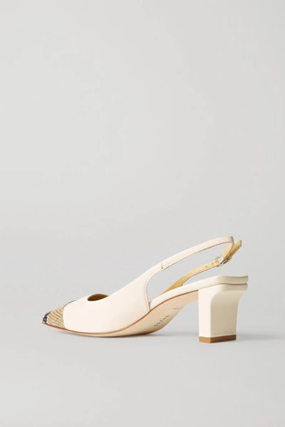 Shop Aeyde Drew Snake-effect And Smooth Leather Slingback Pumps In Beige