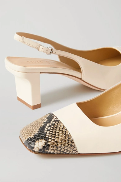 Shop Aeyde Drew Snake-effect And Smooth Leather Slingback Pumps In Beige