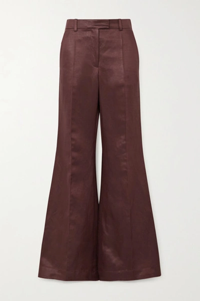 Shop Joseph Tana Chintz Linen-blend Satin Wide-leg Pants In Burgundy
