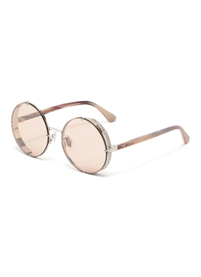 Shop Jimmy Choo 'lilo' Glitter Round Metal Frame Sunglasses In Metallic
