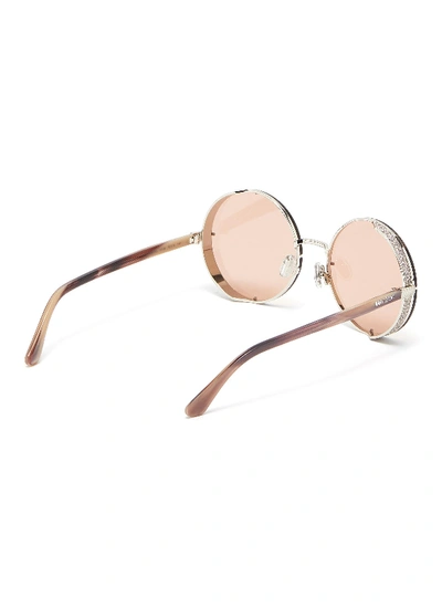 Shop Jimmy Choo 'lilo' Glitter Round Metal Frame Sunglasses In Metallic