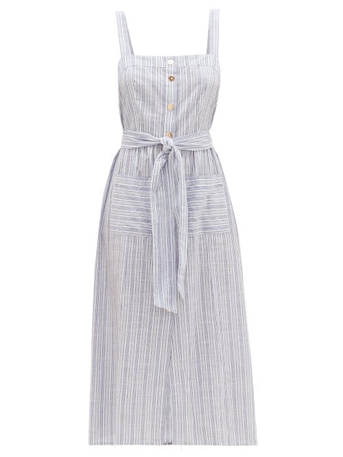 navy striped midi dress