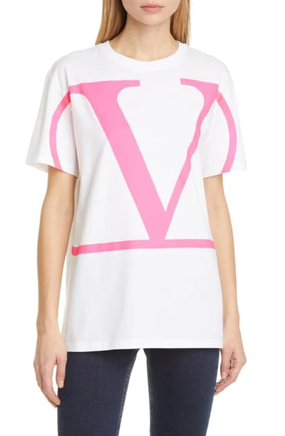 Shop Valentino Oversized Logo T-shirt In Bianco/ Fuxia Fluo