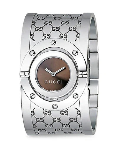Shop Gucci Twirl Stainless Steel Monogram Bangle Bracelet Watch