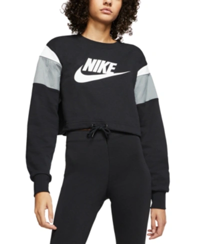Shop Nike Women's Sportswear Colorblocked Logo Cropped Sweatshirt In Black/smoke/white