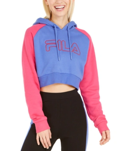 Shop Fila Valeria Colorblocked Cropped Hoodie In Blue/mage Pink