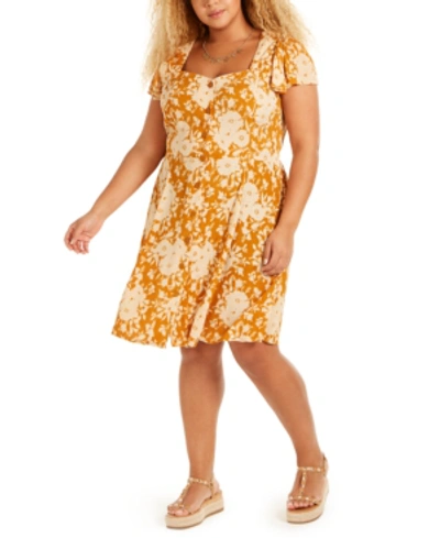 Shop Band Of Gypsies Trendy Plus Size Floral-print A-line Dress In Gold/sand