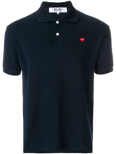 Shop Comme Des Garçons Play Play Polo Shirt Red Heart In Navy