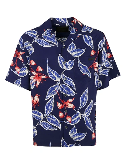 Shop Prada Leaf Printed Shirt In Blue