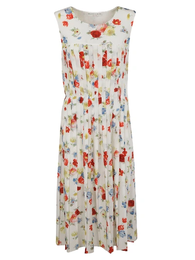 Shop Ermanno Scervino Sleeveless Pleated Floral Dress In White/multicolor