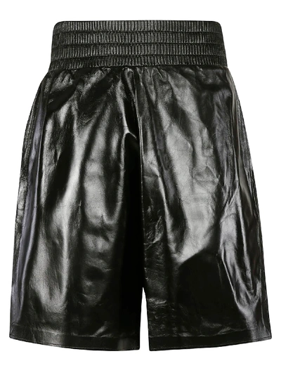 Shop Bottega Veneta Shiny Leather Shorts In Black