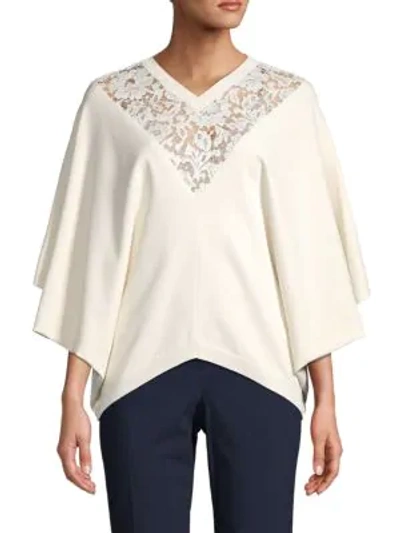 Shop Valentino Lace Kimono-sleeve Sweater In Avorio
