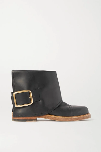 Shop Alexander Mcqueen Buckled Leather Ankle Boots In Black