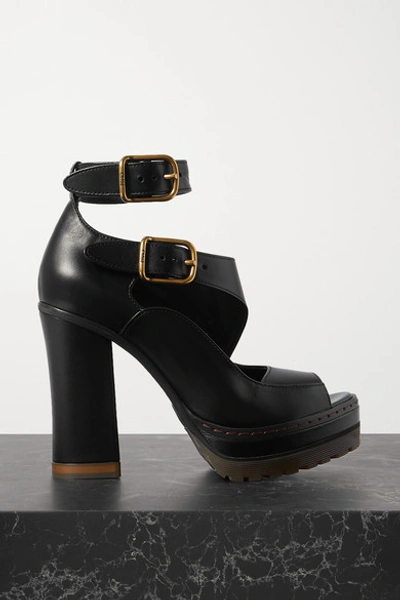 Shop Chloé Buckled Leather Platform Sandals In Black