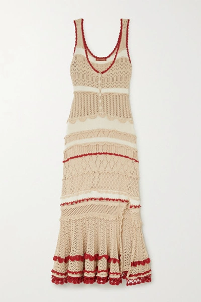 Shop Altuzarra Herrick Striped Pointelle-knit Stretch-cotton Midi Dress In Beige