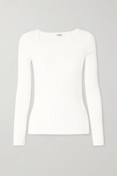 Shop Loewe Asymmetric Ribbed-knit Sweater In White