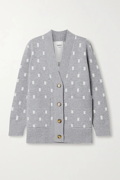 Shop Burberry Jacquard-knit Cardigan In Gray