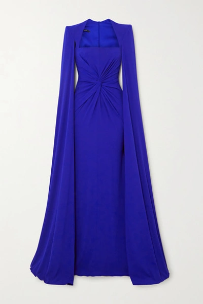 Shop Alex Perry Kennedy Cape-effect Twist-front Crepe Gown In Blue