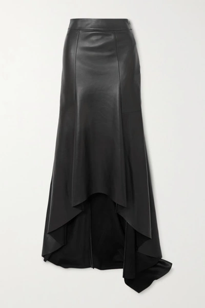 Shop Akris Asymmetric Leather Skirt In Black