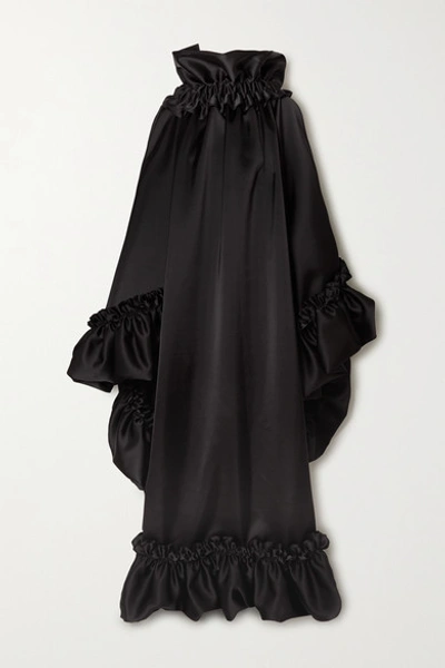 Shop Balenciaga Open-back Ruffled Satin Gown In Black