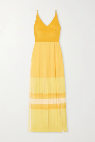 Shop Akris Pleated Color-block Silk Maxi Dress In Yellow