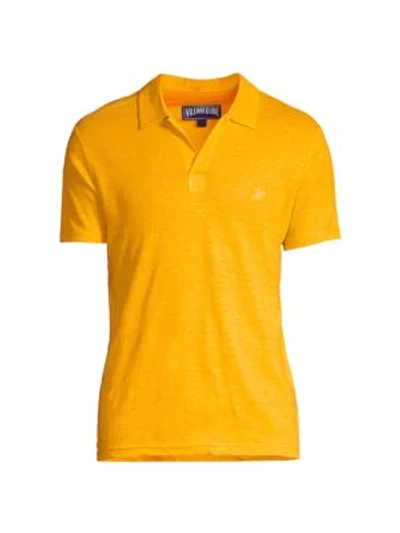 Shop Vilebrequin Pyramid Linen Polo Shirt In Curry