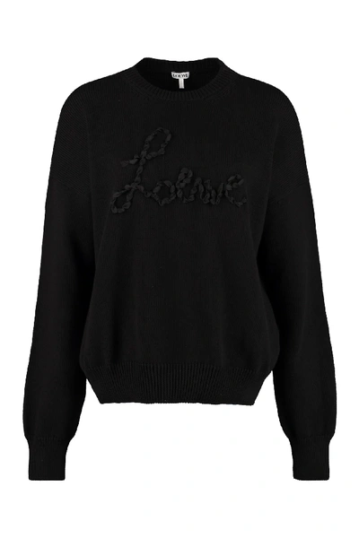 Shop Loewe Cotton Crew-neck Sweater In Black
