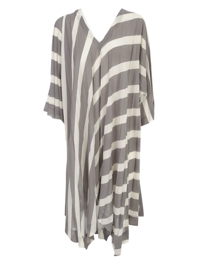 Shop Issey Miyake Pleated Tunic Dress 3/4s V Neck In Gray