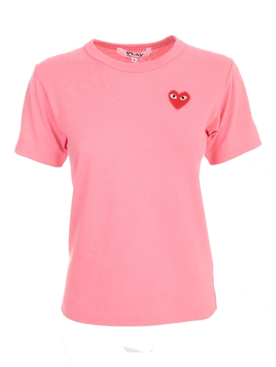 Shop Comme Des Garçons Play Play T-shirt W/small Heart In Pink Red Heart