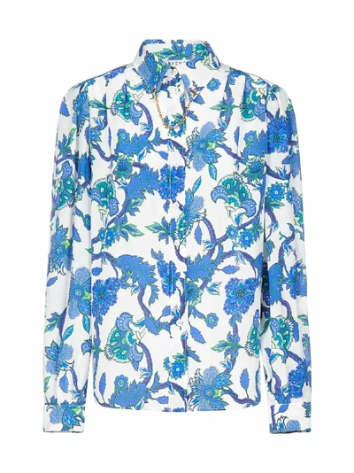 Shop Givenchy Chain-detail Floral Print Silk Shirt In White Blue