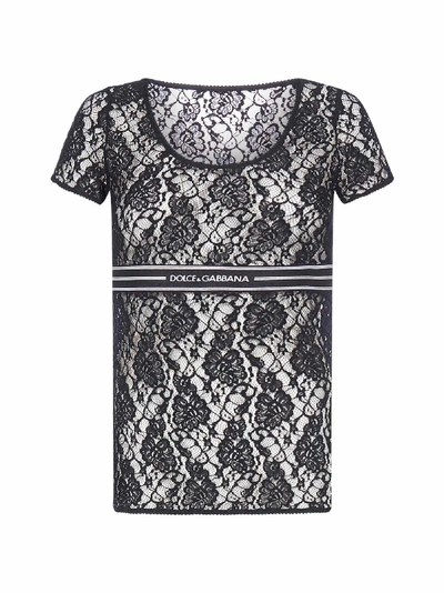 Shop Dolce & Gabbana Logo Lace T-shirt In Nero