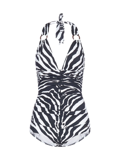 Shop Dolce & Gabbana Zebra Print Swimsuit In Zebra Nera Fdo Bianco