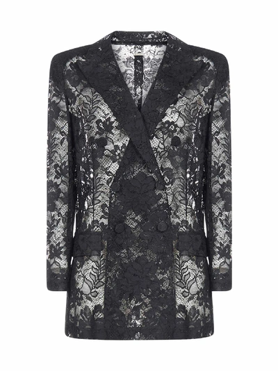 Shop Givenchy Double-breasted Lace Blazer In Black