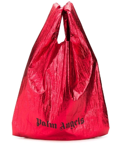 Shop Palm Angels Shiny Shopping Bag In Red Black