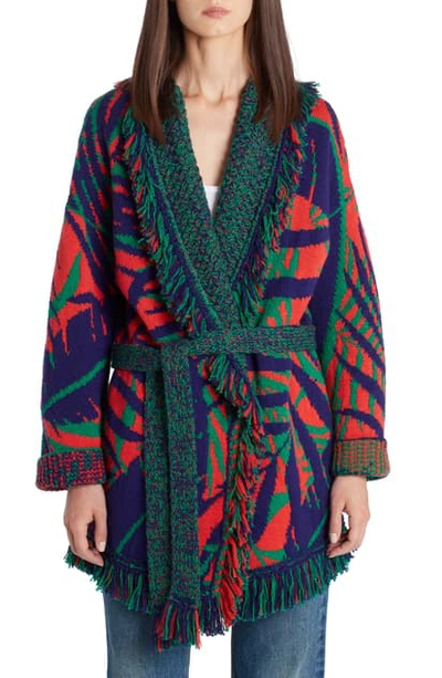 Shop Alanui Jungle Foliage Jacquard Cotton & Wool Cardigan In Navajo Orange