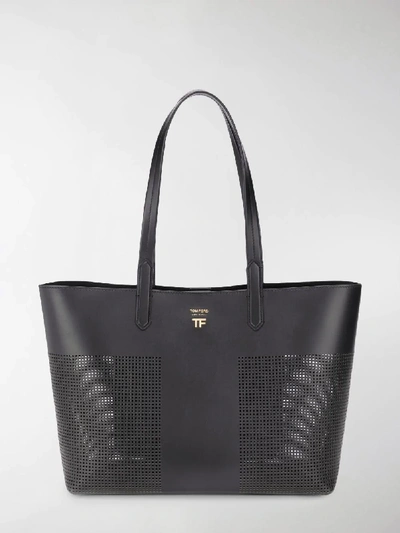 Shop Tom Ford Perforated Leather Tote In Black